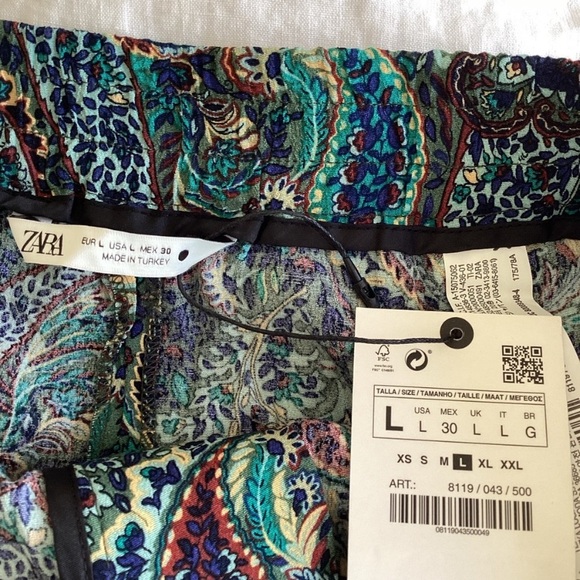 Zara Wide Leg Paisley Printed Flare Leg Pants SZ L - Picture 8 of 8